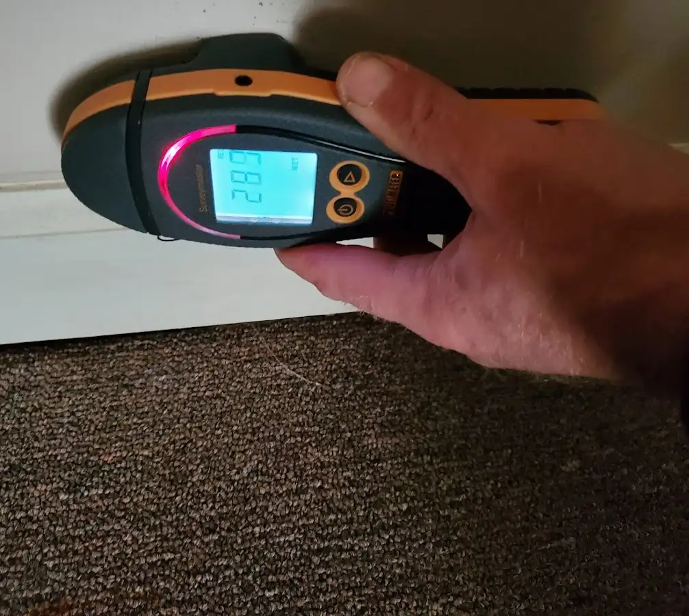 Moisture detection at baseboard during Storm Damage Restoration in Wyoming
